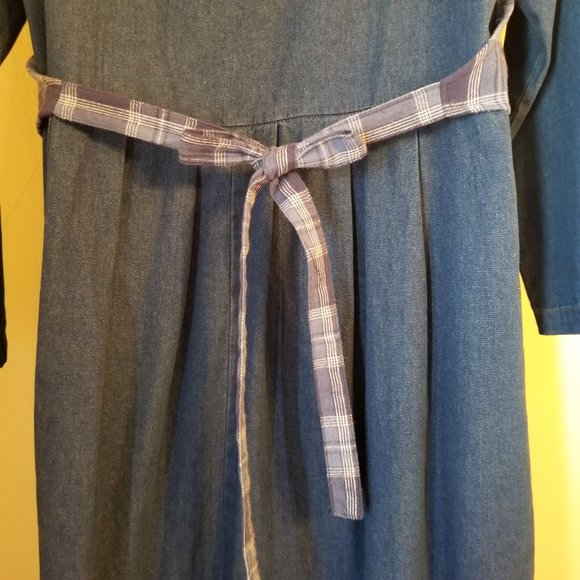 Carol Andersson 16 Blue Jean Denim Plaid Flannel Vest Dress Modest Church Vintag - Picture 8 of 10